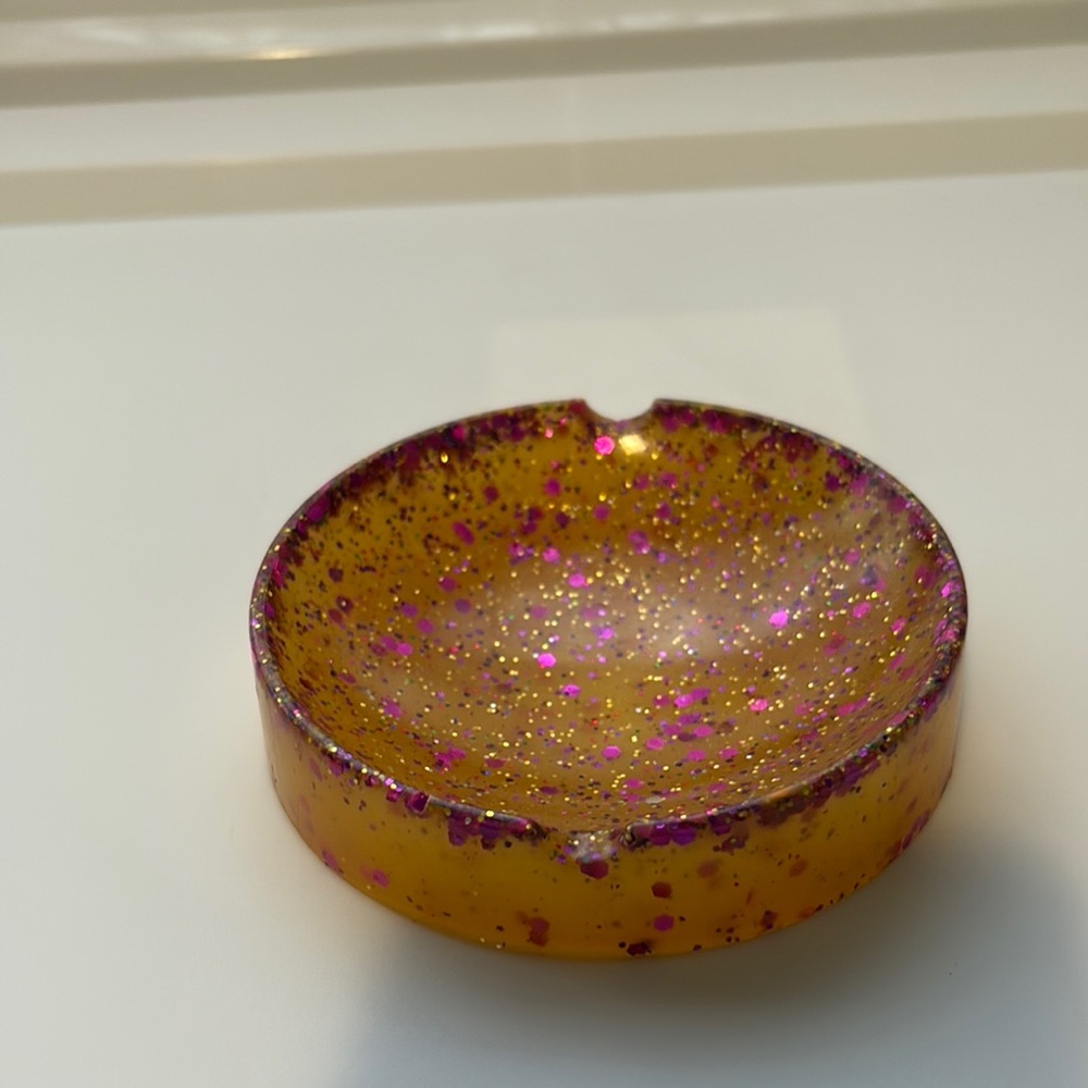 Glittery Yellow and Pink Resin Ashtray